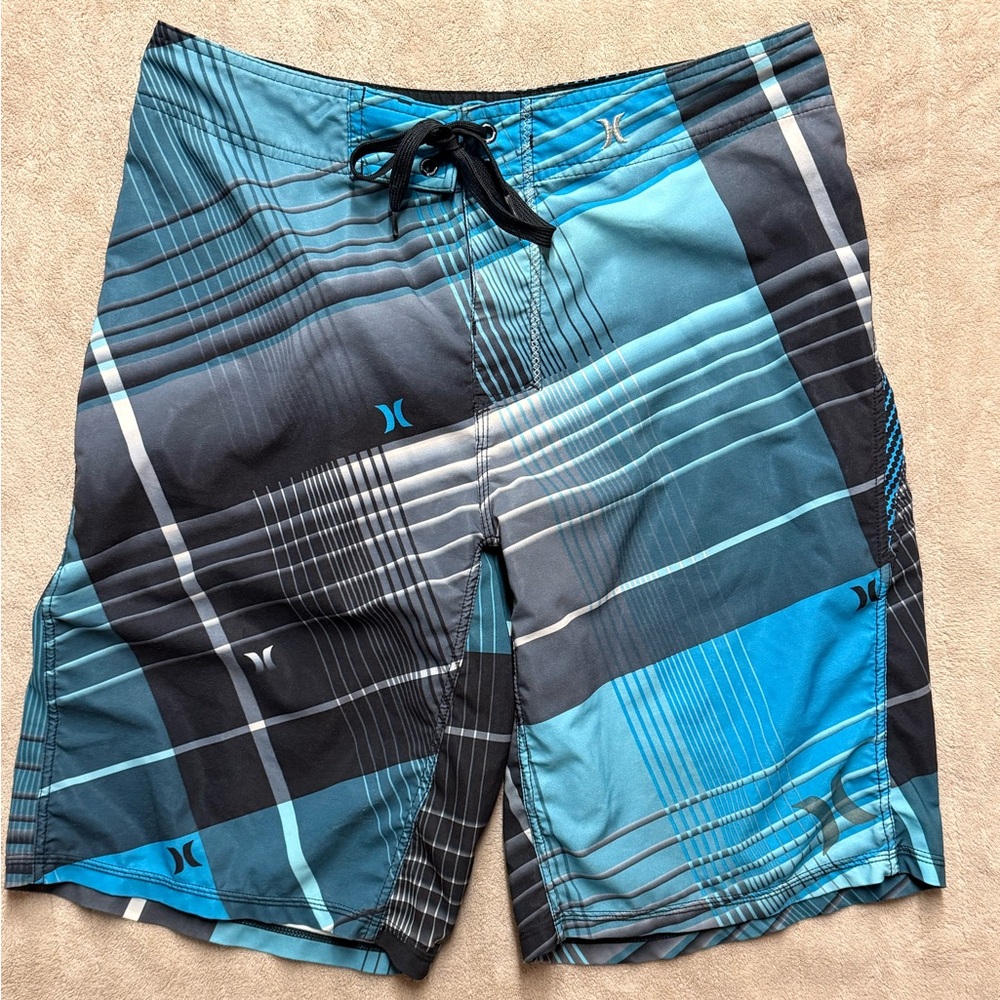 Hurley Phantom Men's Swimming Board Shorts Blue/Black/White Color Design Size M